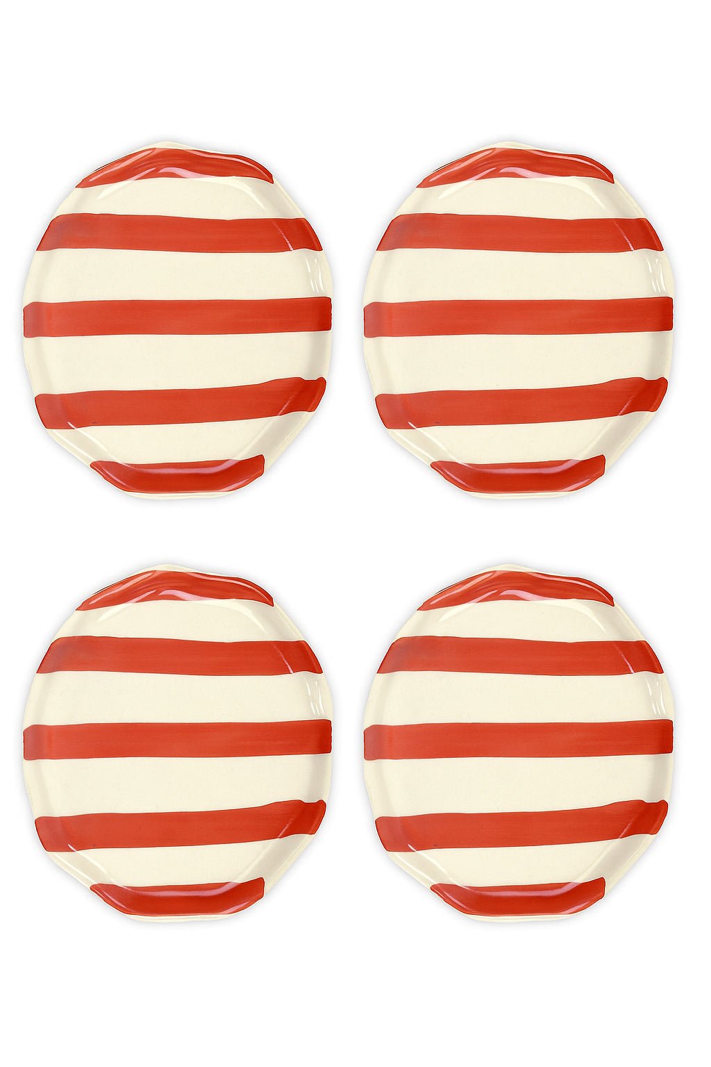 Ceramic Red stripe plate, 6.3x6.3 Inches ( Set of 4 ) - Che Cose Belle