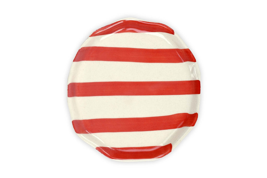 Ceramic Red stripe plate, 6.3x6.3 Inches ( Set of 4 ) - Che Cose Belle