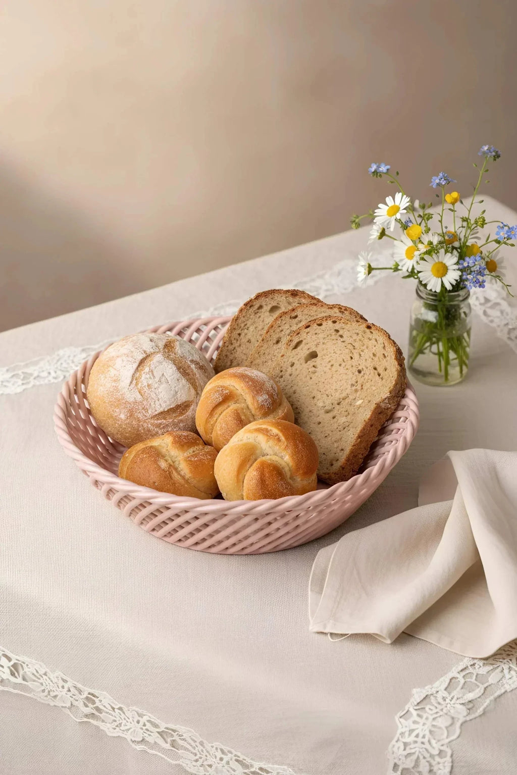Ceramic Round Hand - Woven Basket – White, Beige & Pink Glazed Porcelain - Che Cose Belle
