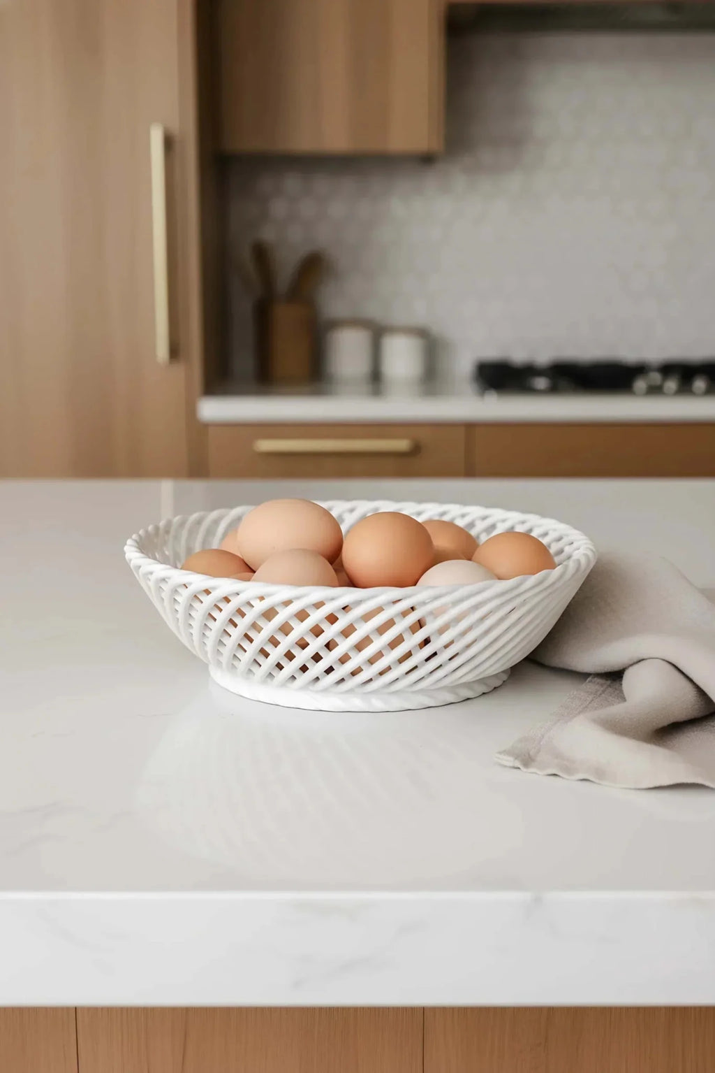 Ceramic Round Hand - Woven Basket – White, Beige & Pink Glazed Porcelain - Che Cose Belle