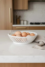 Ceramic Round Hand - Woven Basket – White, Beige & Pink Glazed Porcelain - Che Cose Belle