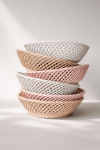 Ceramic Round Hand - Woven Basket – White, Beige & Pink Glazed Porcelain - Che Cose Belle