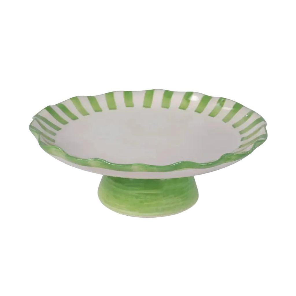 Ceramic Stripe Cake Stand, Green - 10 x 10 x 3.75 Inches - Che Cose Belle
