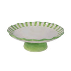 Ceramic Stripe Cake Stand, Green - 10 x 10 x 3.75 Inches - Che Cose Belle