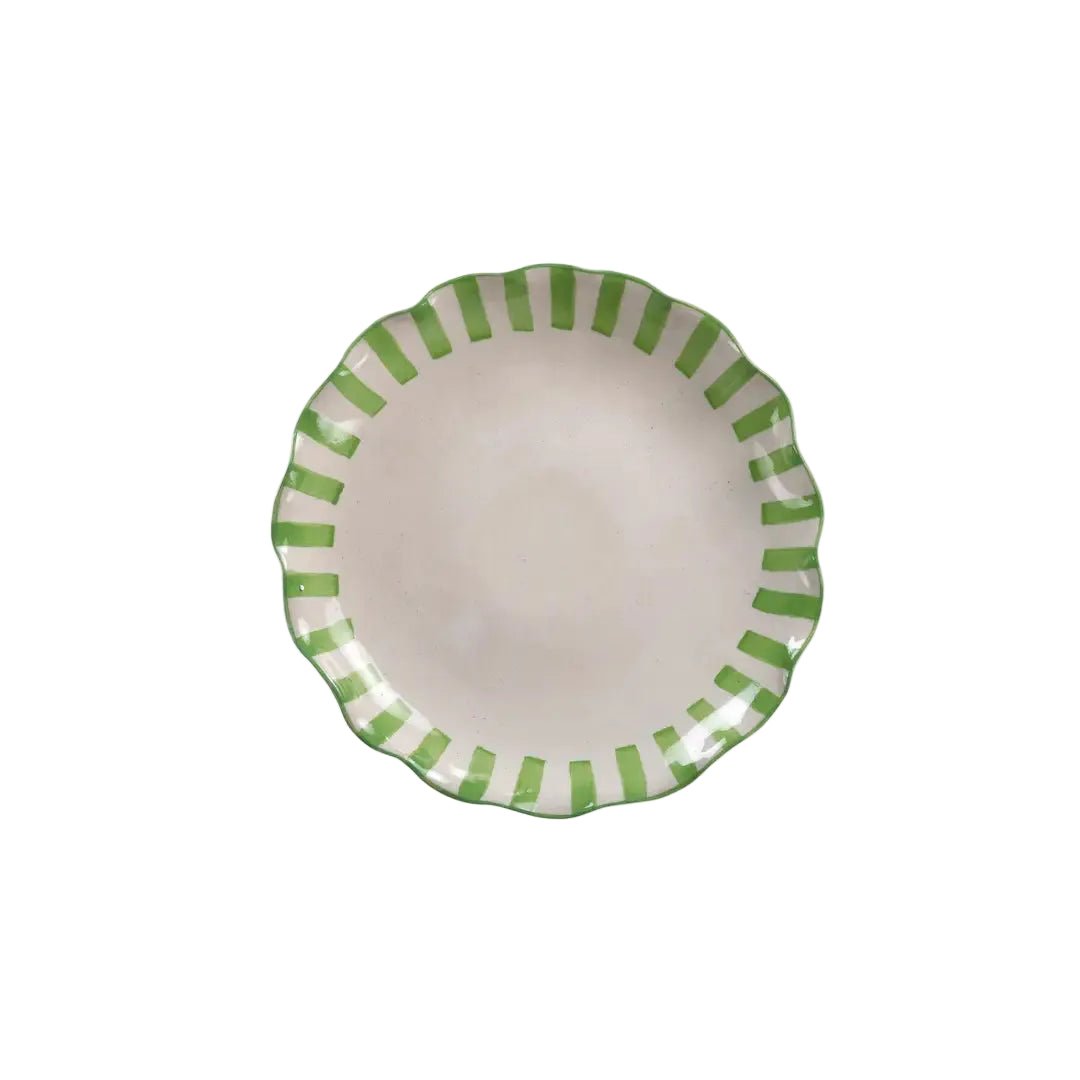 Ceramic Stripe Cake Stand, Green - 10 x 10 x 3.75 Inches - Che Cose Belle