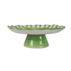 Ceramic Stripe Cake Stand, Green - 10 x 10 x 3.75 Inches - Che Cose Belle