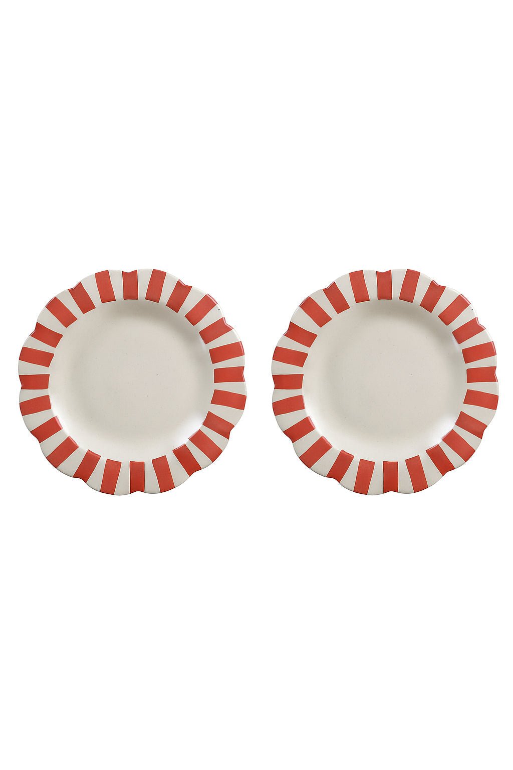 Ceramic Stripe Dinner Plate, Red - 10 x 10 x 1.25 Inches ( Set of 2 ) - Che Cose Belle