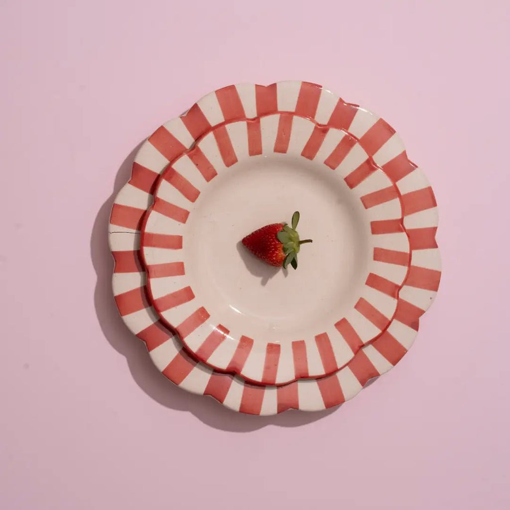 Ceramic Stripe Dinner Plate, Red - 10 x 10 x 1.25 Inches ( Set of 2 ) - Che Cose Belle