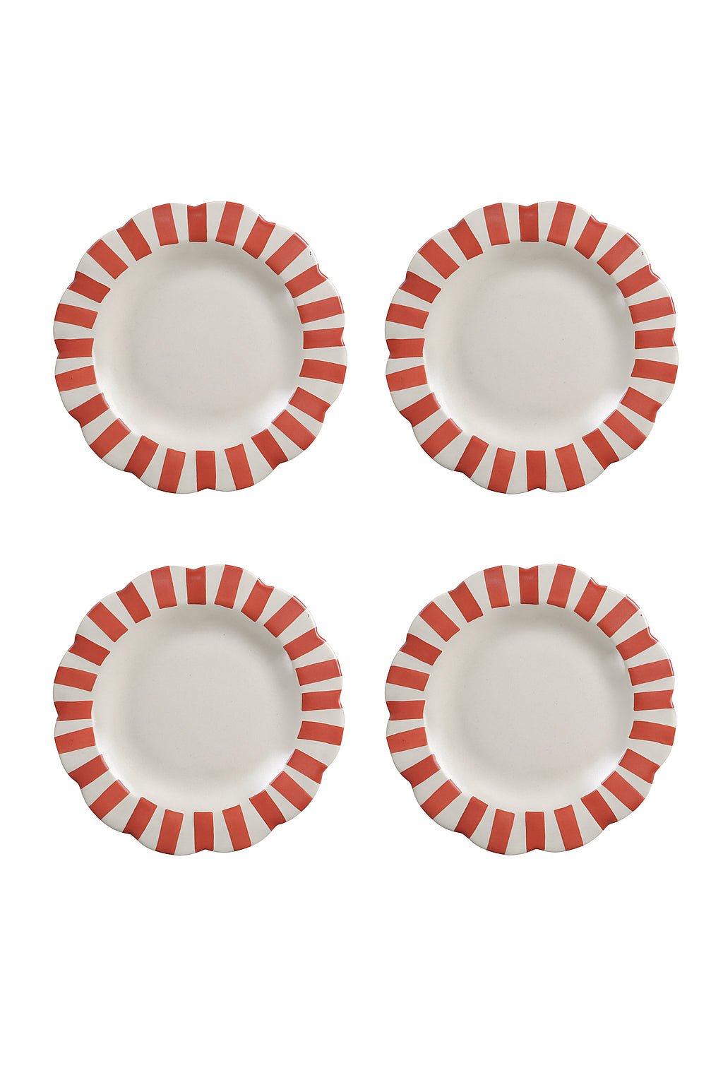 Ceramic Stripe Dinner Plate, Red - 10 x 10 x 1.25 Inches ( Set of 4 ) - Che Cose Belle
