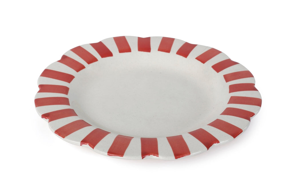 Ceramic Stripe Dinner Plate, Red - 10 x 10 x 1.25 Inches ( Set of 4 ) - Che Cose Belle