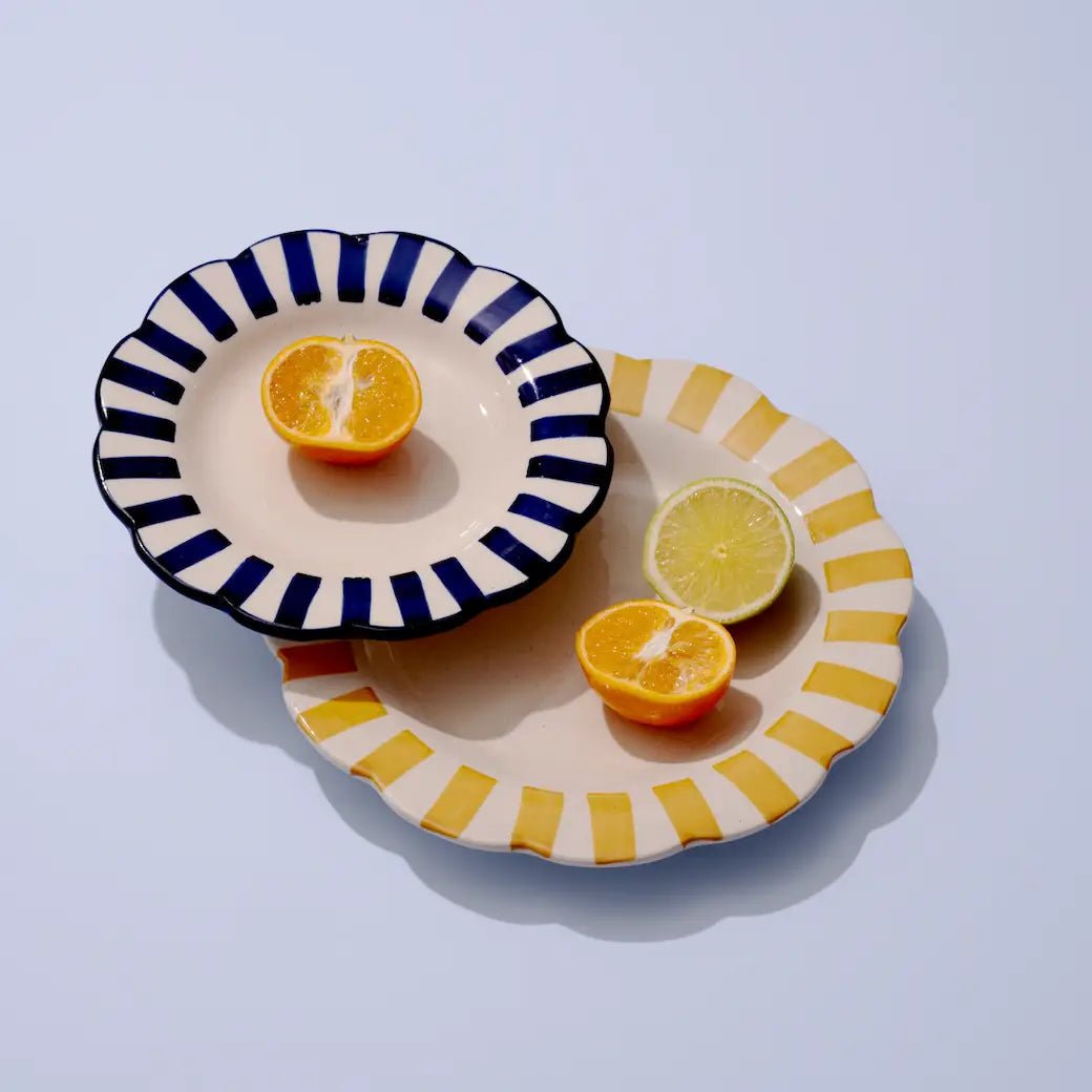 Ceramic Stripe Dinner Plate, Yellow - 10 x 10 x 1.25 Inches ( Set of 4 ) - Che Cose Belle