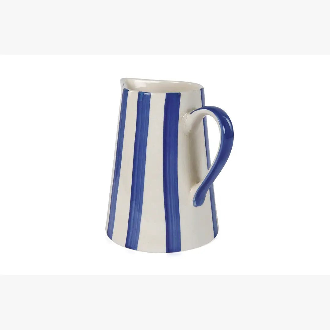 Ceramic Stripe Pitcher, Blue - 8.25x8.25x8 Inches - Che Cose Belle