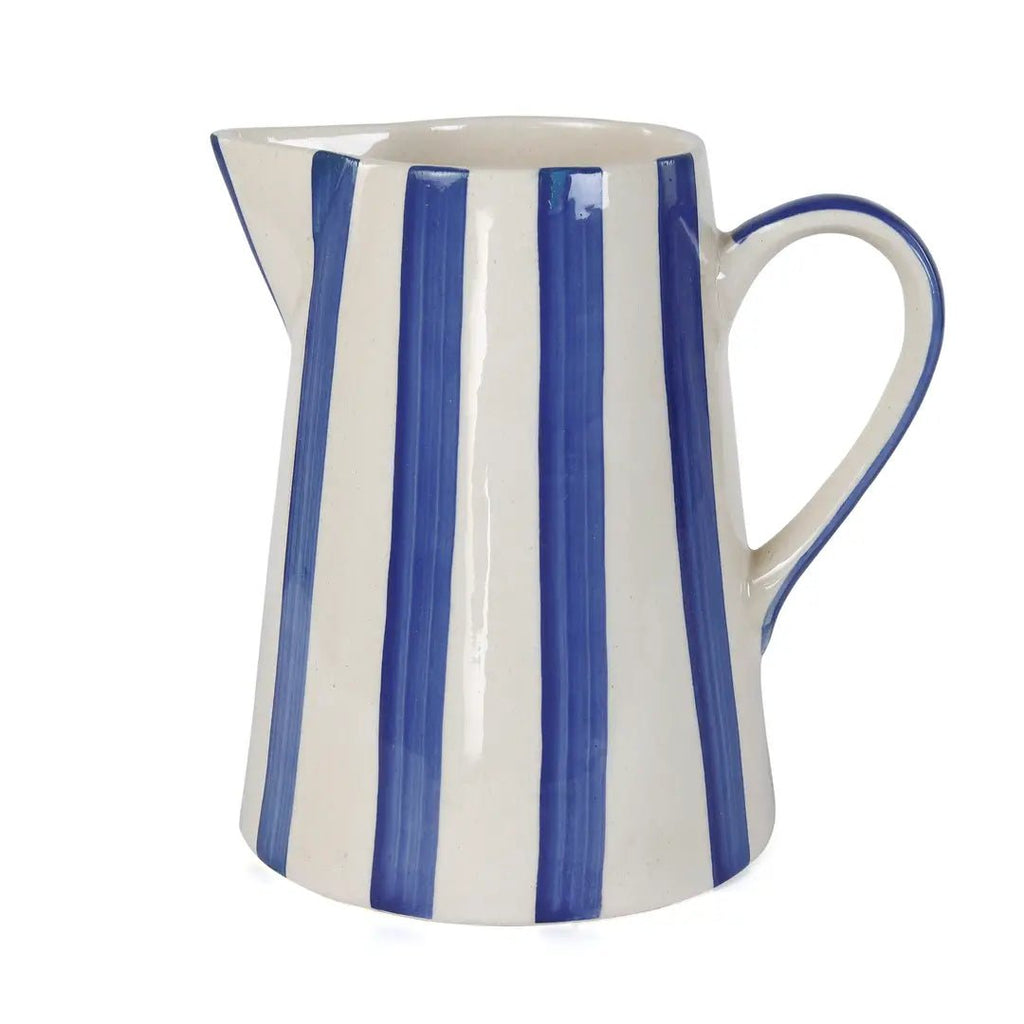 Ceramic Stripe Pitcher, Blue - 8.25x8.25x8 Inches - Che Cose Belle