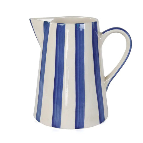 Ceramic Stripe Pitcher, Blue - 8.25x8.25x8 Inches - Che Cose Belle