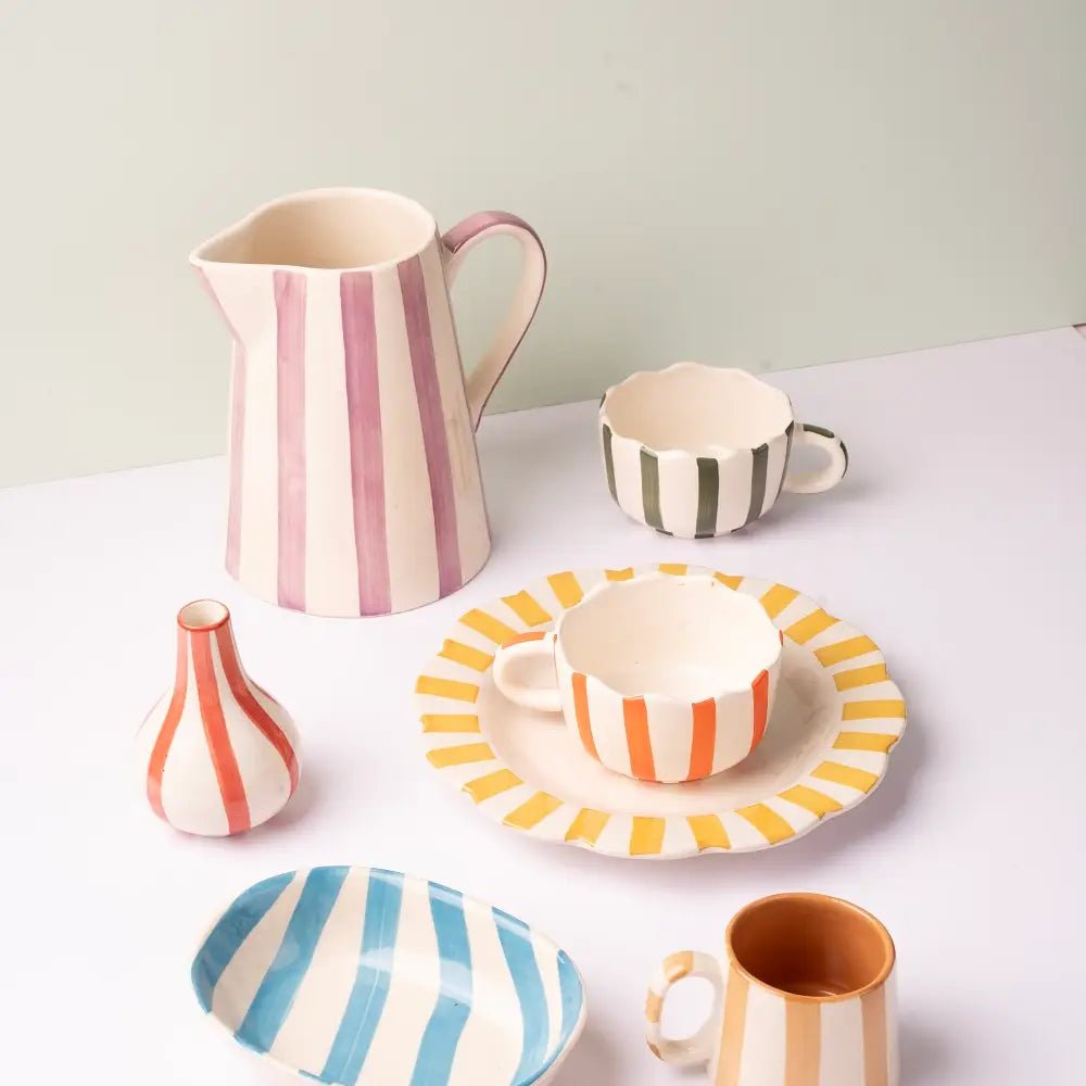 Ceramic Stripe Pitcher, Purple - 8.25 x 8.25 x 8 Inches - Che Cose Belle