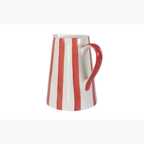Ceramic Stripe Pitcher, Red - 8.25 x 8.25 x 8 Inches - Che Cose Belle