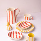 Ceramic Stripe Pitcher, Red - 8.25 x 8.25 x 8 Inches - Che Cose Belle