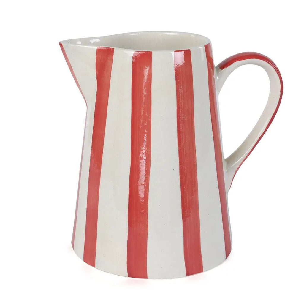 Ceramic Stripe Pitcher, Red - 8.25 x 8.25 x 8 Inches - Che Cose Belle