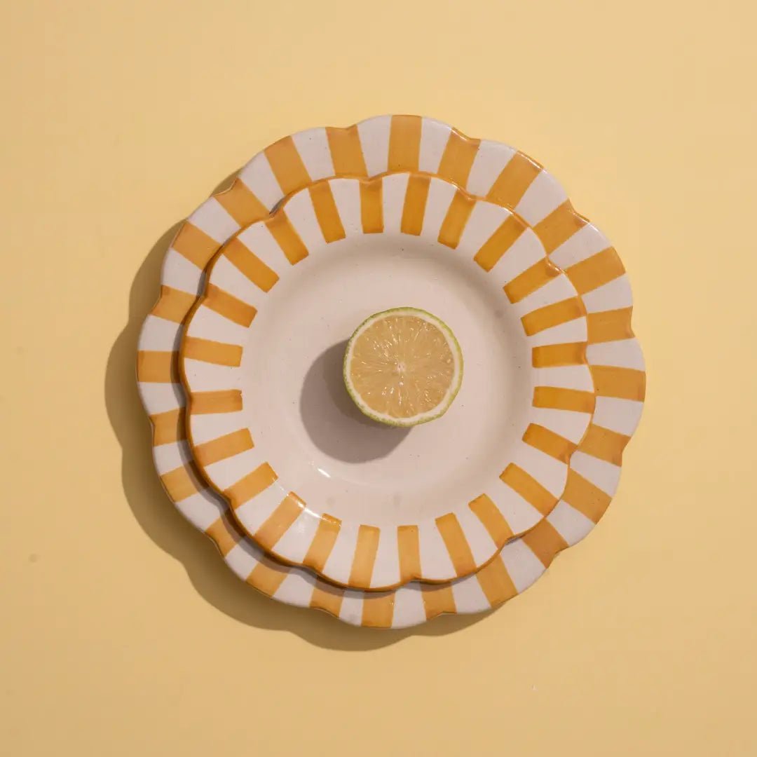 Ceramic stripe Salad Plate, Yellow - 8.25x 8.25 x 1.25 Inches ( Set of 2 ) - Che Cose Belle
