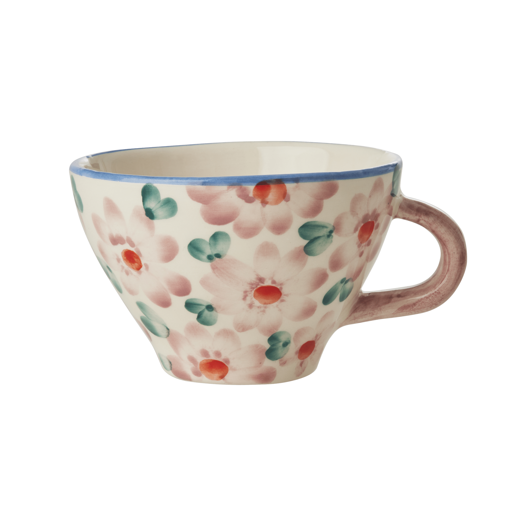 Ceramic Tea Cup with Hand Painted Flowers - Pink - 5.0 oz - Che Cose Belle