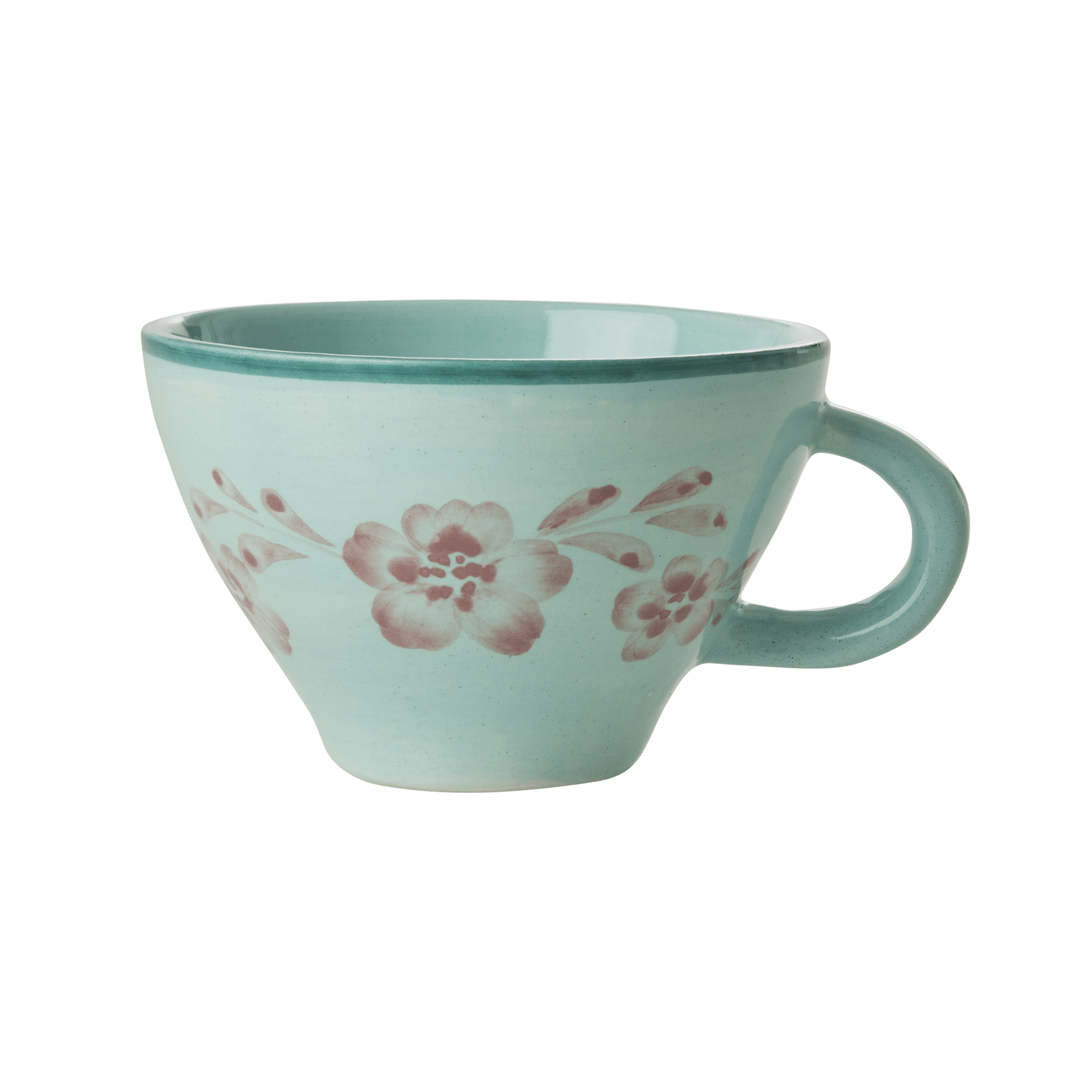 Ceramic Tea Cup with Hand Painted Soft Pink Flower Vine - 5.0 oz - Che Cose Belle