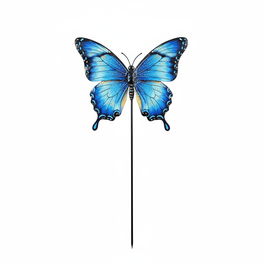 Cerulean Butterfly Painted Garden Stake - Che Cose Belle