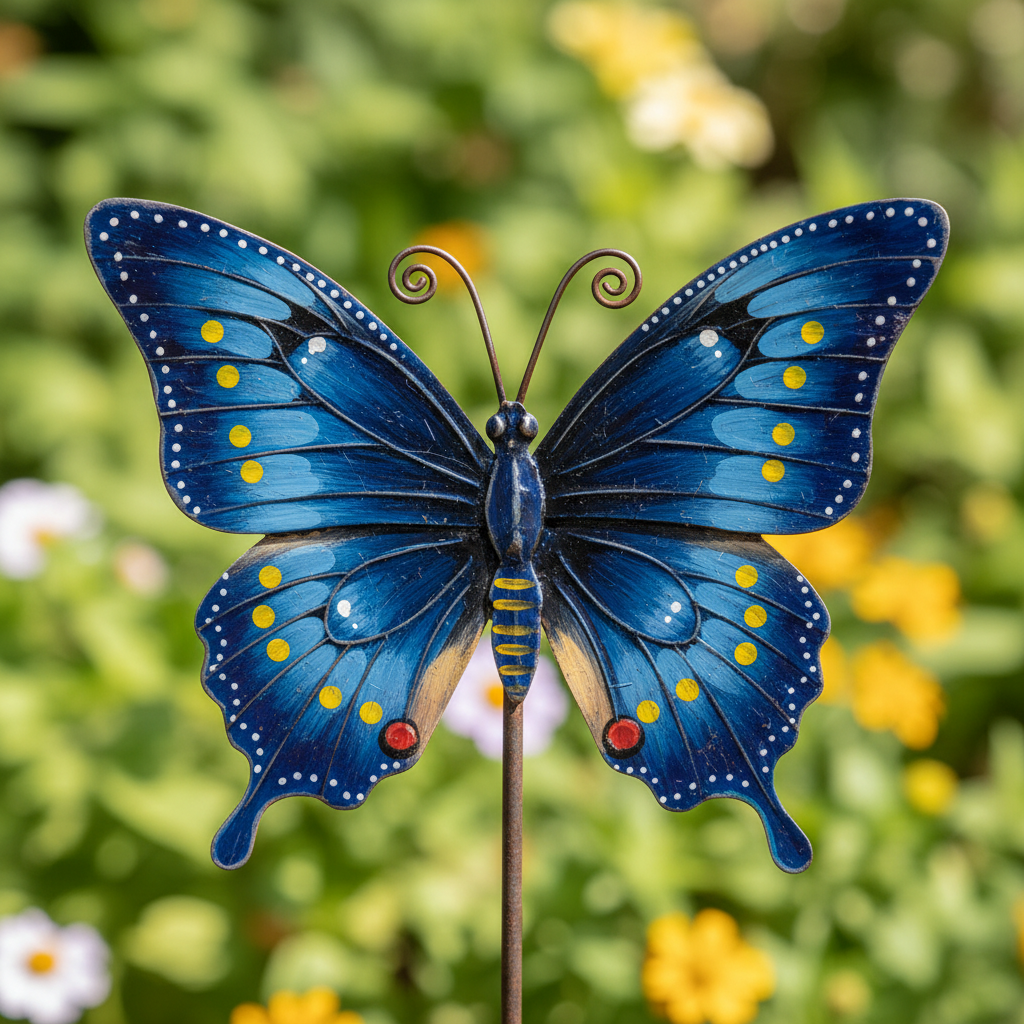 Cerulean Butterfly Painted Garden Stake - Che Cose Belle