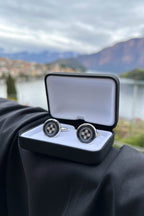 Chalk White Floral Print Handmade Italian Cufflinks with Clear Resin - Che Cose Belle