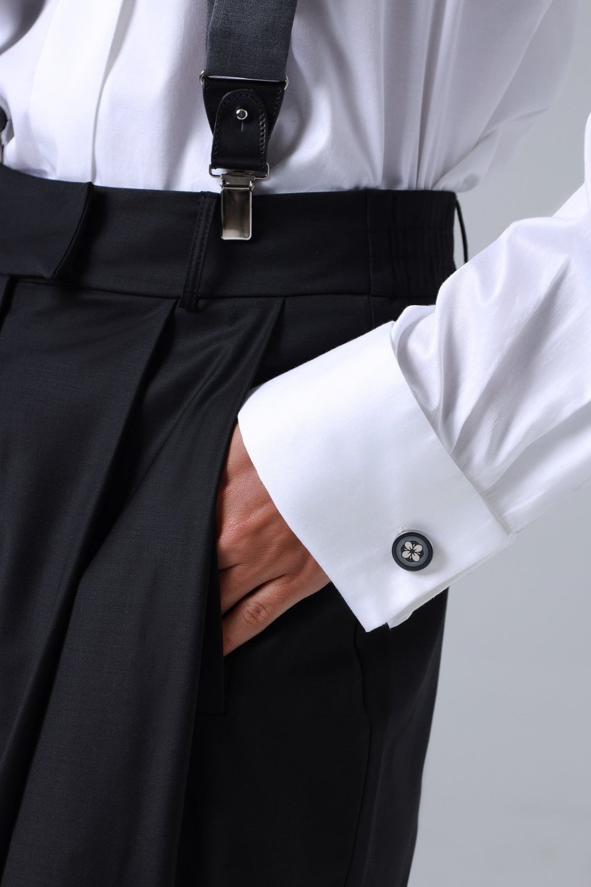 Chalk White Floral Print Handmade Italian Cufflinks with Clear Resin - Che Cose Belle