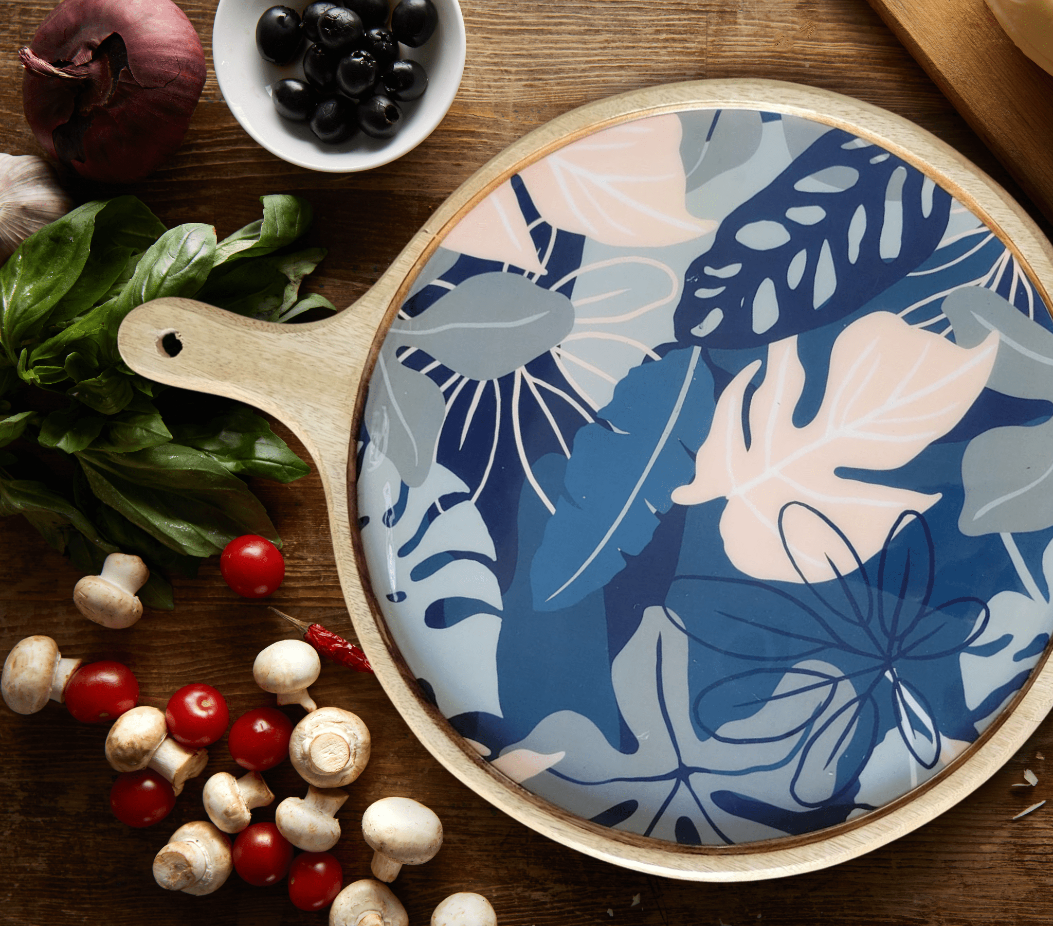 Charcuterie Board Pizza Serving Platter - Floral - Che Cose Belle