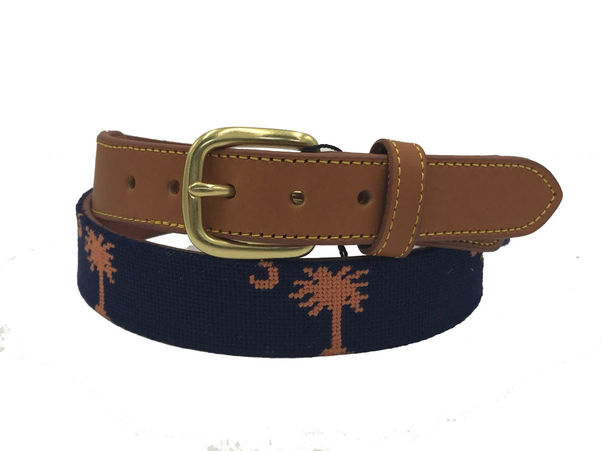 Charleston Belt Carolina Crescent Palmetto Hand-stitched Needlepoint Belt - Che Cose Belle