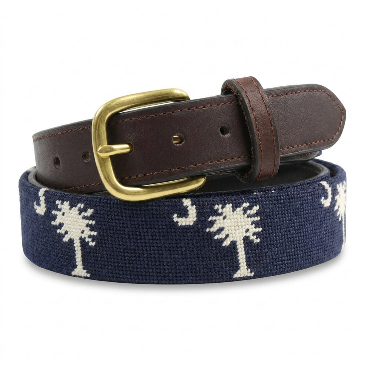 Charleston Belt Carolina Crescent Palmetto Hand-stitched Needlepoint Belt - Che Cose Belle
