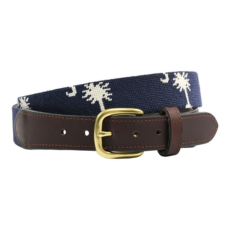 Charleston Belt Carolina Crescent Palmetto Hand-stitched Needlepoint Belt - Che Cose Belle