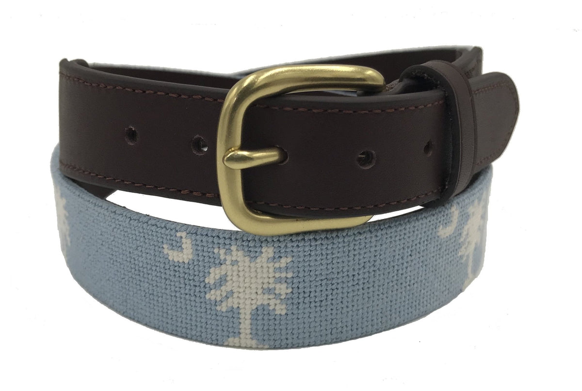 Charleston Belt Carolina Crescent Palmetto Hand-stitched Needlepoint Belt - Che Cose Belle
