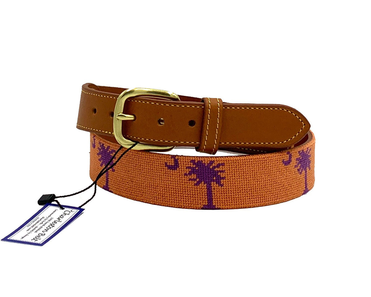 Charleston Belt Carolina Crescent Palmetto Hand-stitched Needlepoint Belt - Che Cose Belle