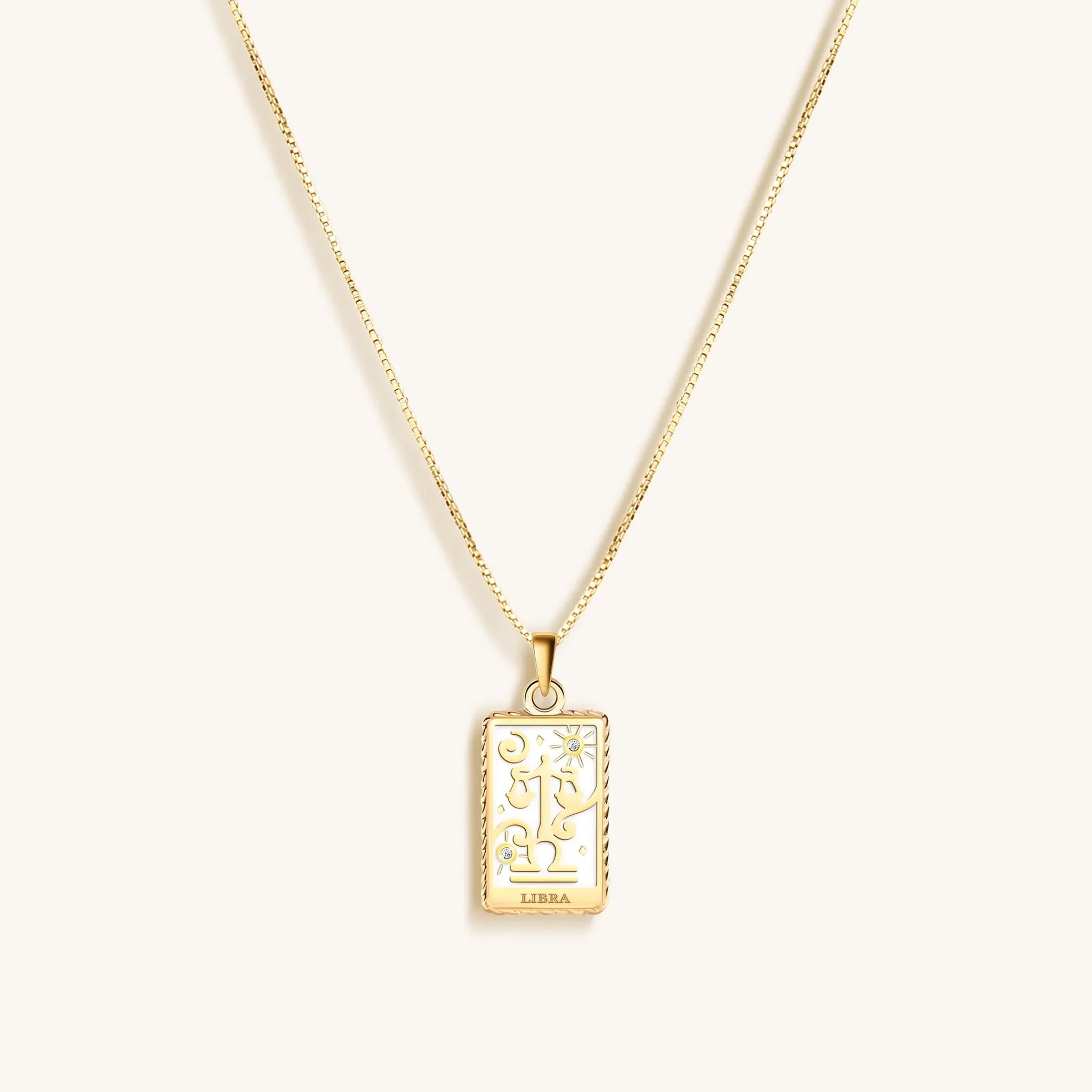Charming Grace - White Enamel Libra Card Necklace - Che Cose Belle