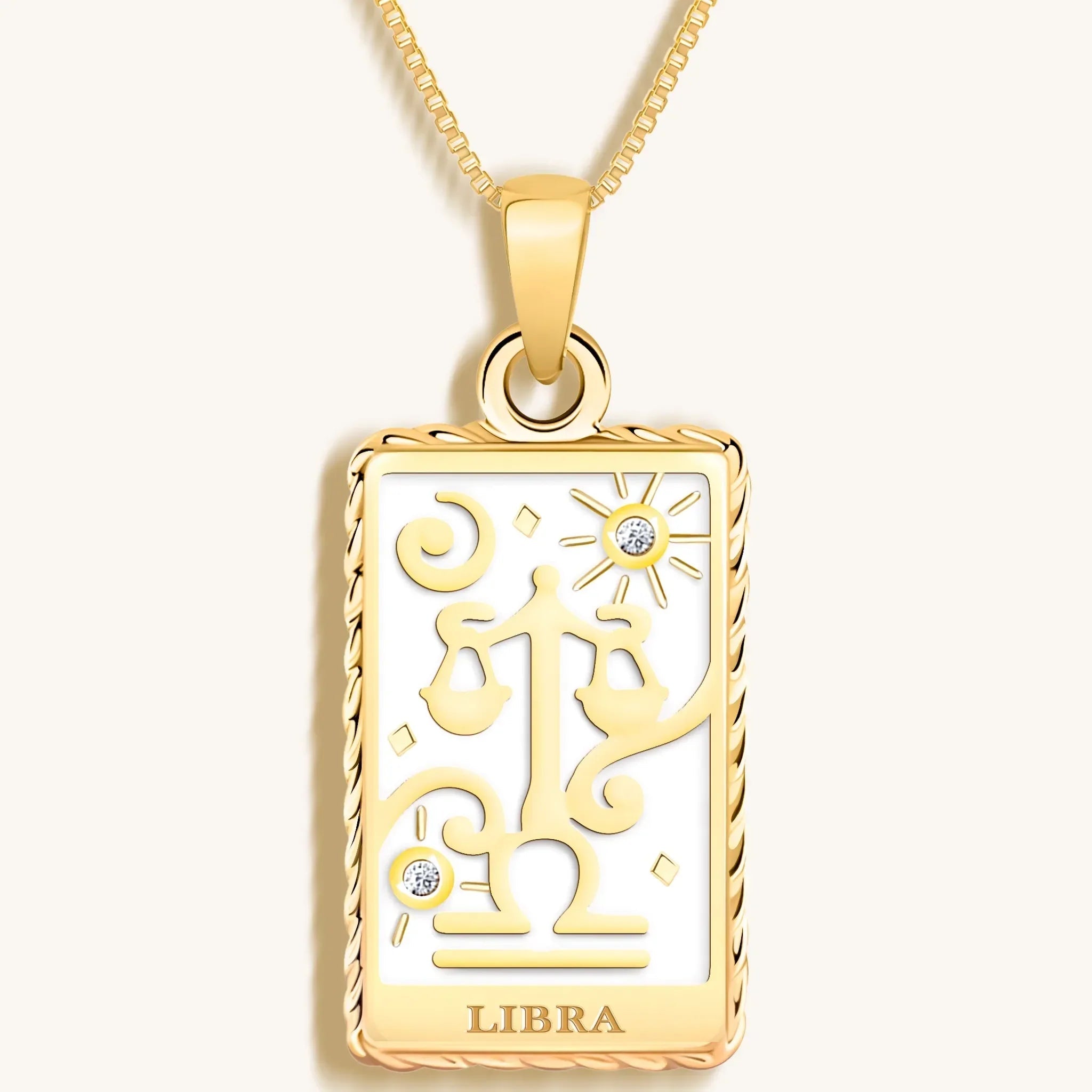 Charming Grace - White Enamel Libra Card Necklace - Che Cose Belle