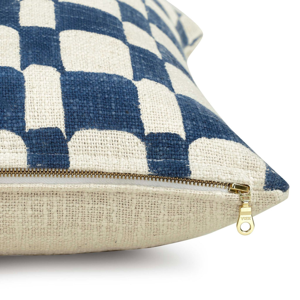 Checkered Block Printed Pillow - Indigo - Che Cose Belle