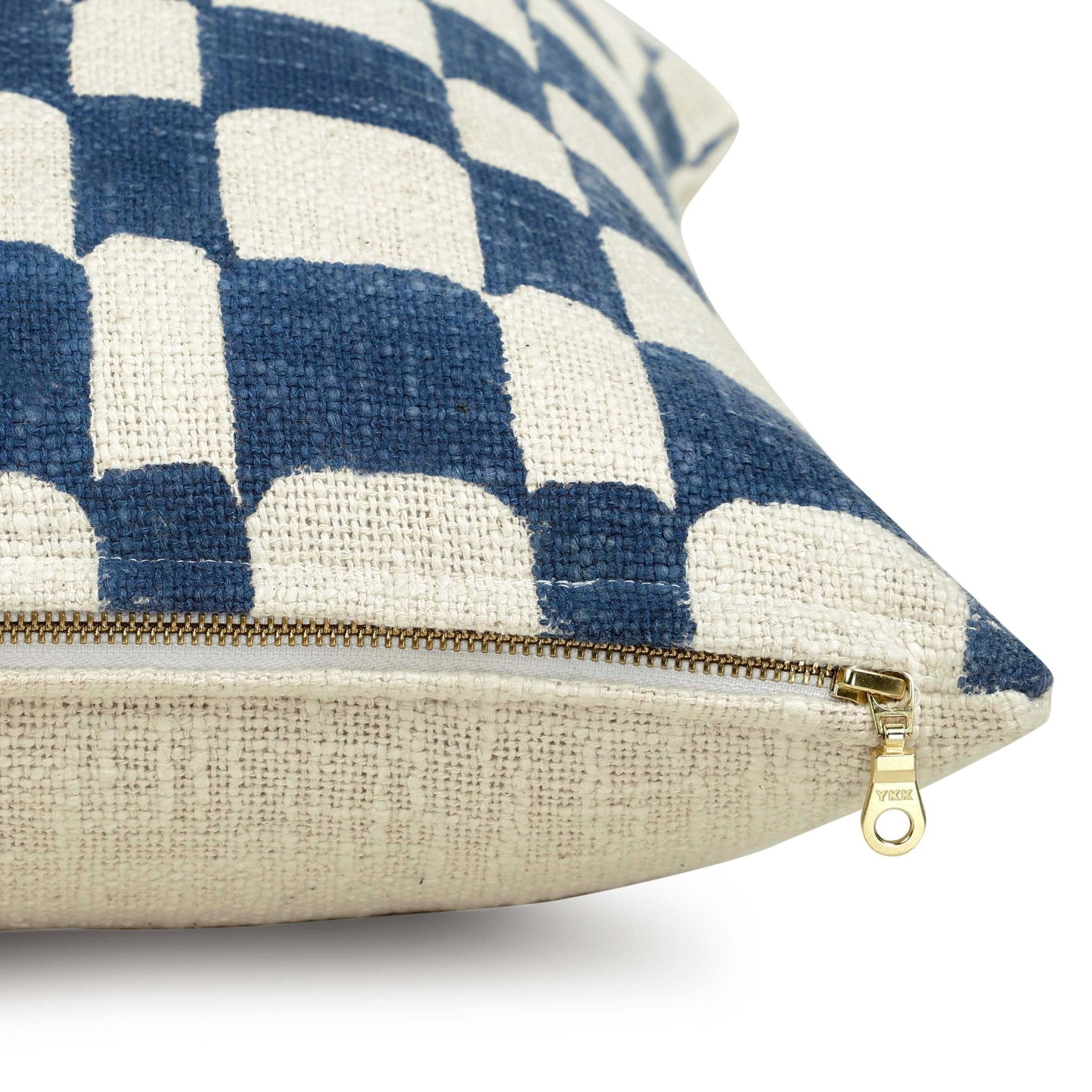 Checkered Block Printed Pillow - Indigo - Che Cose Belle
