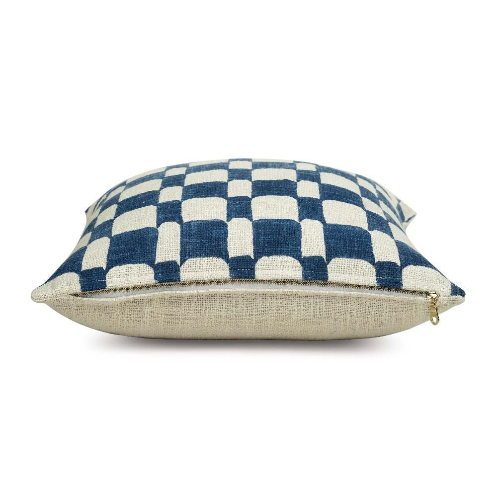 Checkered Block Printed Pillow - Indigo - Che Cose Belle