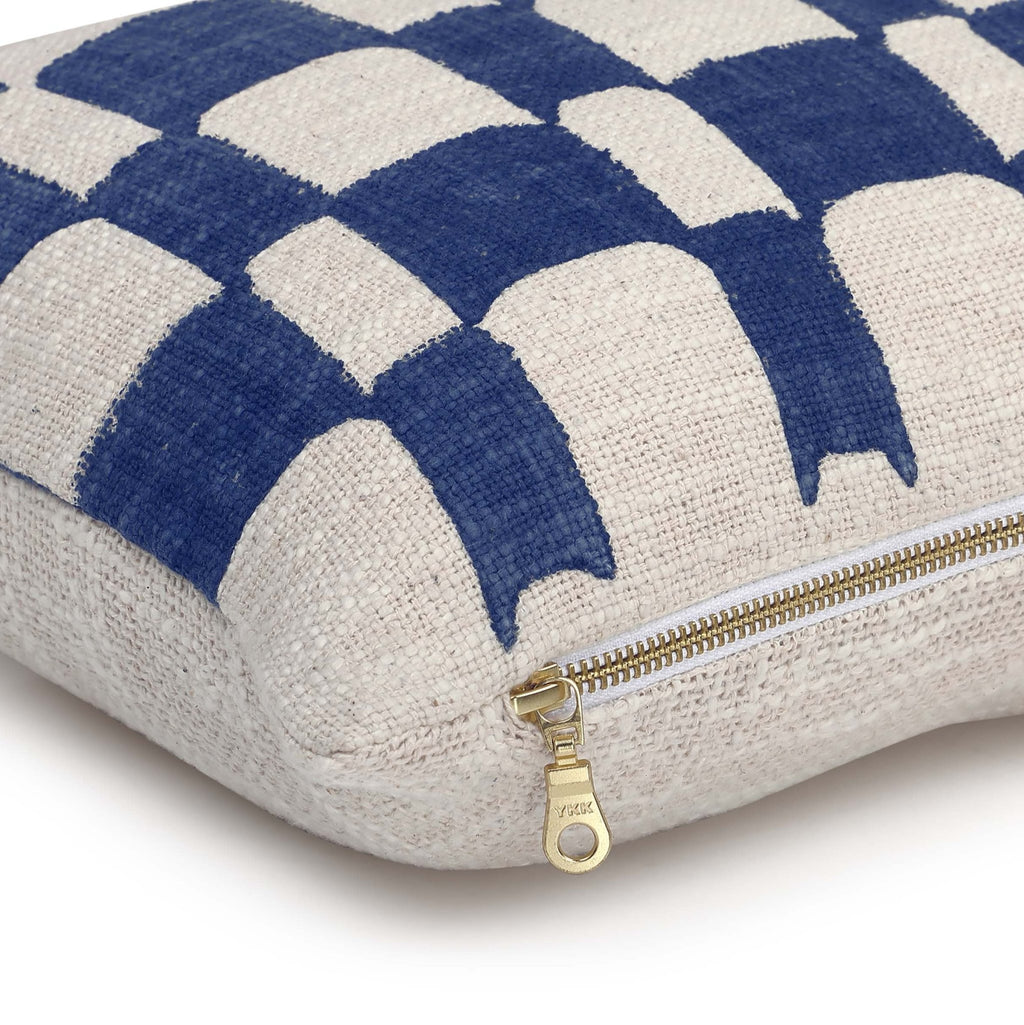 Checkered Block Printed Pillow - Indigo - Che Cose Belle