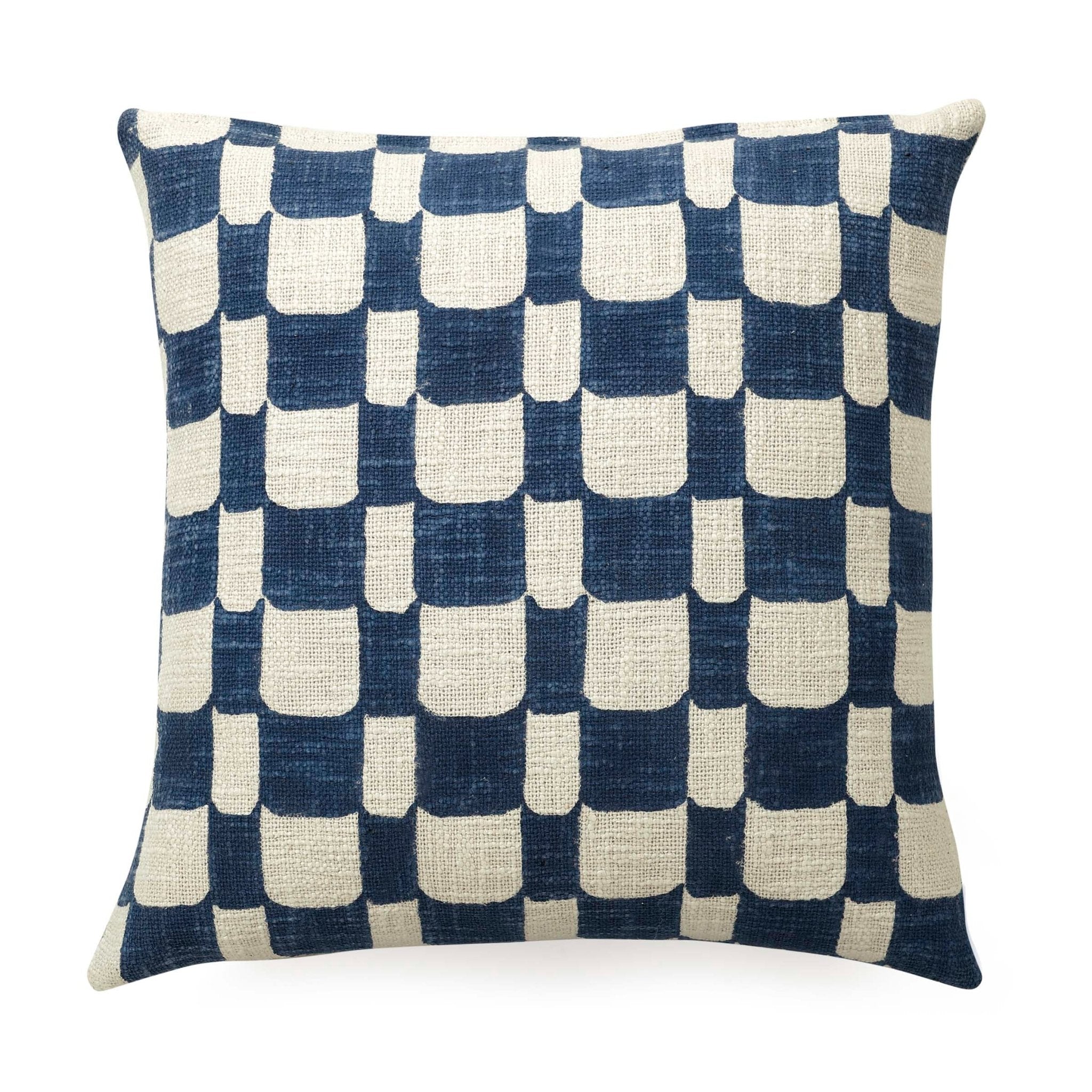 Checkered Block Printed Pillow - Indigo - Che Cose Belle