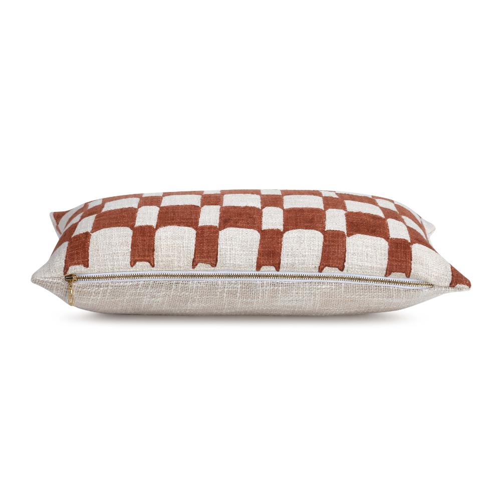 Checkered Block Printed Pillow - Rust - Che Cose Belle