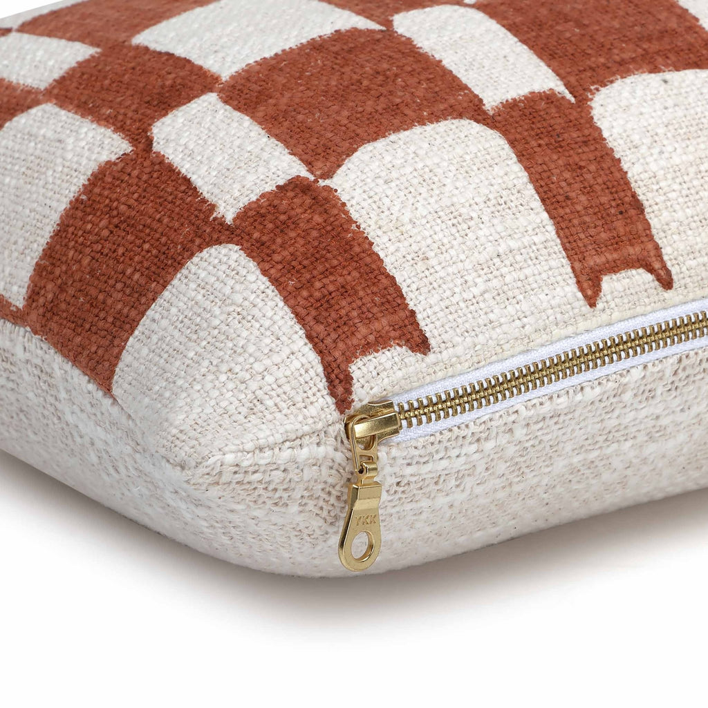 Checkered Block Printed Pillow - Rust - Che Cose Belle