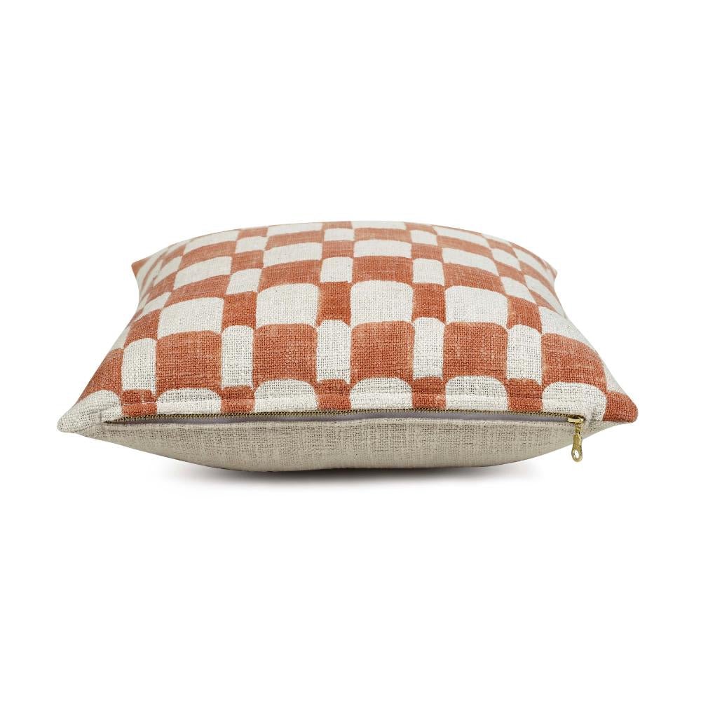 Checkered Block Printed Pillow - Rust - Che Cose Belle