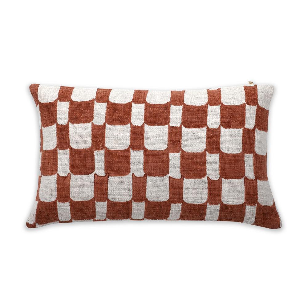 Checkered Block Printed Pillow - Rust - Che Cose Belle