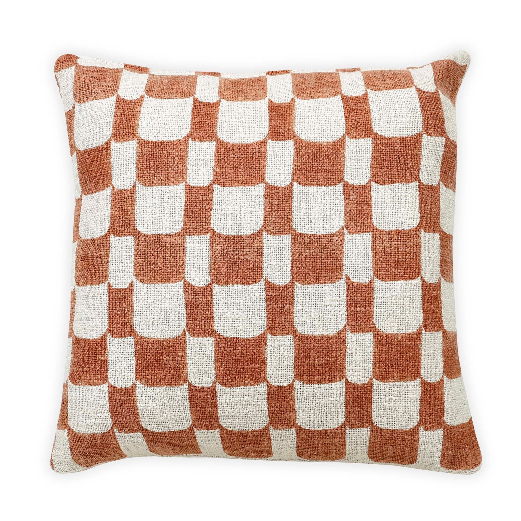 Checkered Block Printed Pillow - Rust - Che Cose Belle