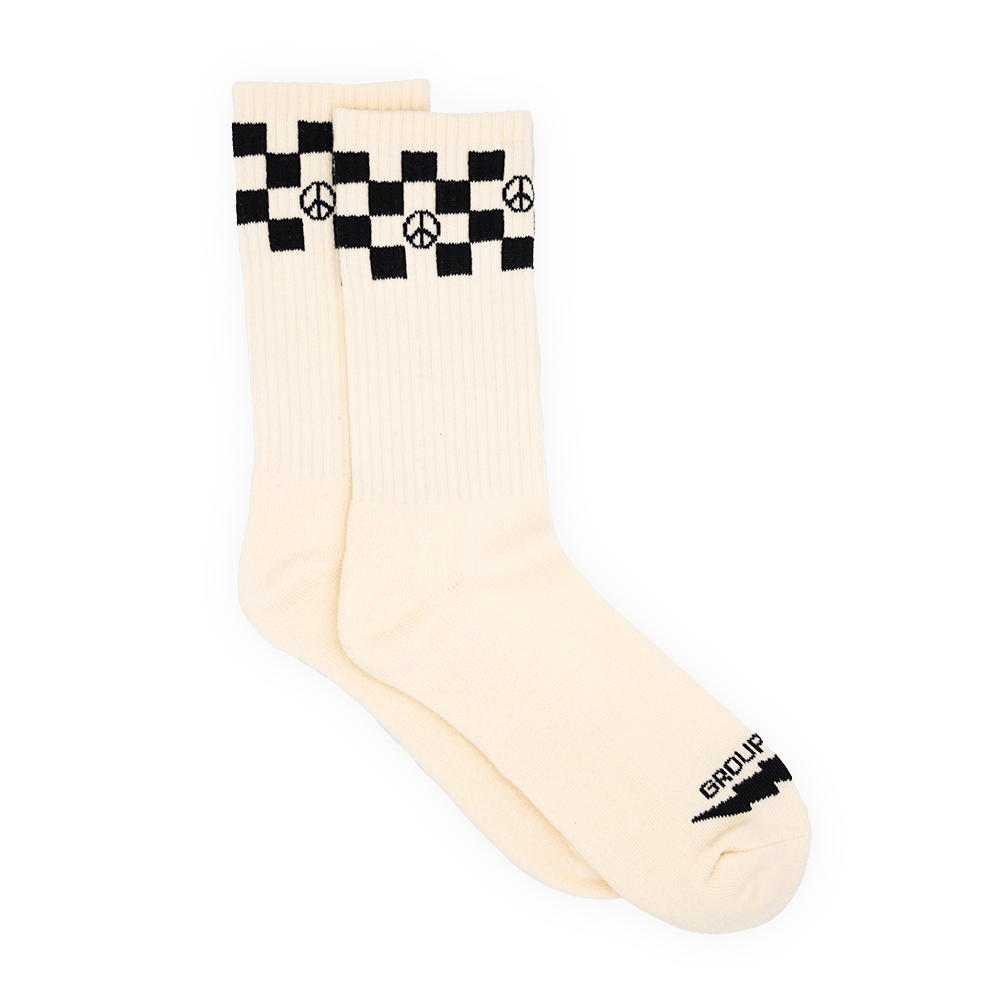 Checkered Peace Crew Sock - Eggshell - Che Cose Belle