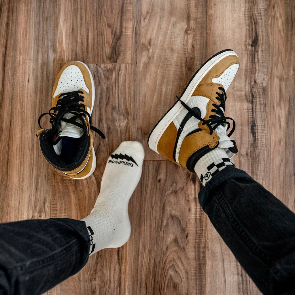 Checkered Peace Crew Sock - Eggshell - Che Cose Belle
