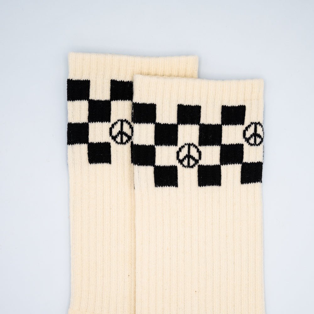 Checkered Peace Crew Sock - Eggshell - Che Cose Belle